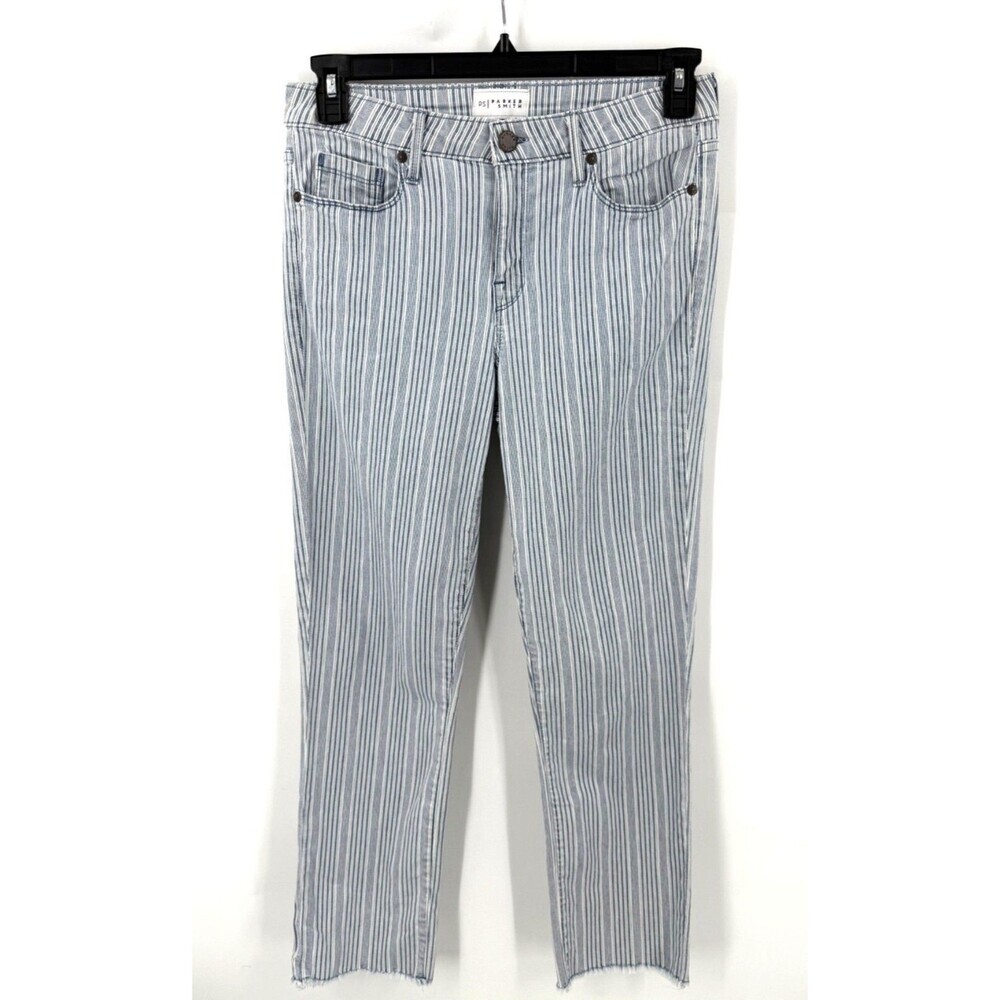 Parker Smith Womens Conductor Striped Raw Hem Jeans Size 29 Blue White